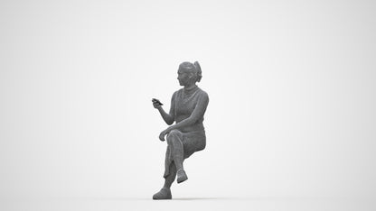 photogrammetry 3D woman casual sitting, realistic human model archviz FBX, wireframe back view
