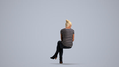 3D people model senior woman casual sitting, scanned human for 3ds Max rendering, front view render
