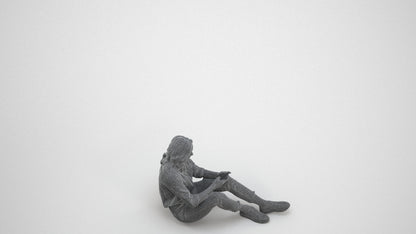 3D people model woman casual sitting, scanned human for 3ds Max rendering, wireframe three-quarter view