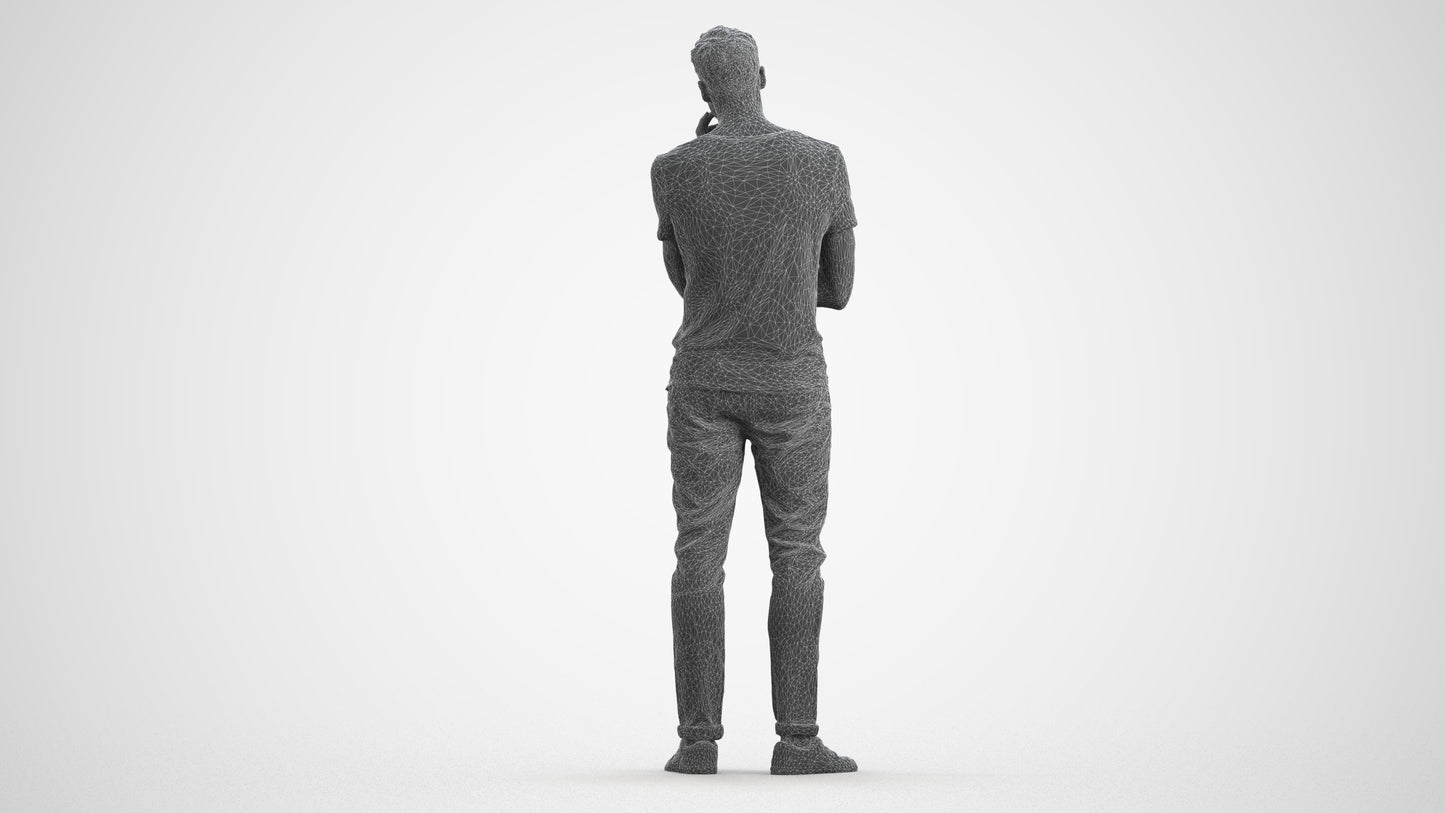 photogrammetry 3D man casual standing, realistic human model archviz FBX, wireframe front view