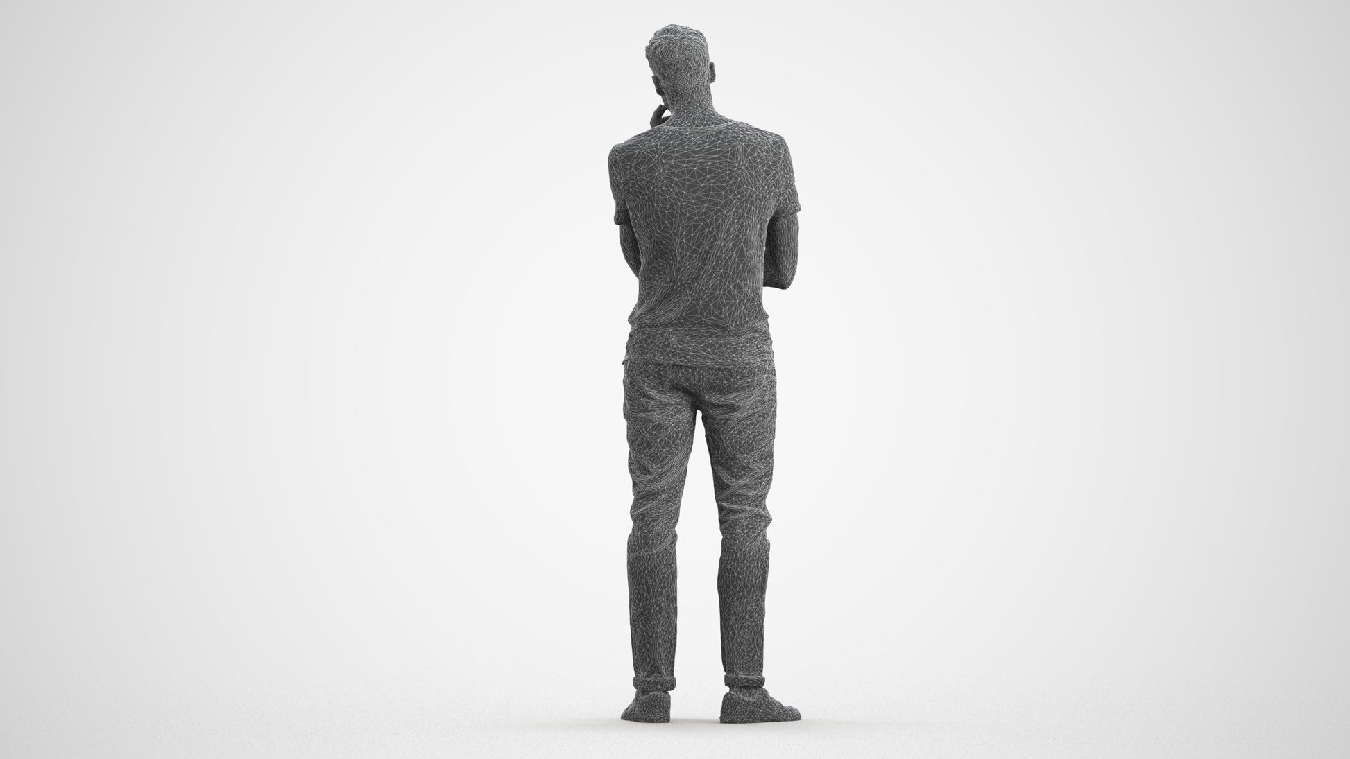 photogrammetry 3D man casual standing, realistic human model archviz FBX, wireframe front view