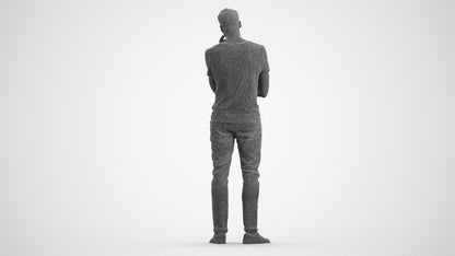 photogrammetry 3D man casual standing, realistic human model archviz FBX, wireframe front view