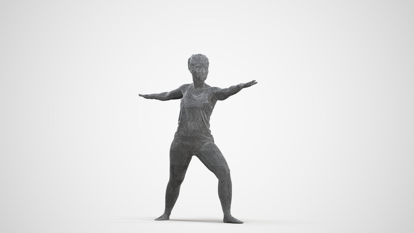 realistic 3D woman sport, scanned archviz people for Blender and 3ds Max, three-quarter front view render