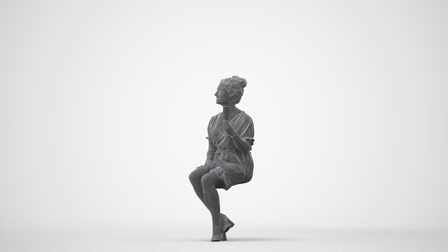 scanned 3D woman casual sitting, photogrammetry people for Enscape and V-Ray, square thumbnail