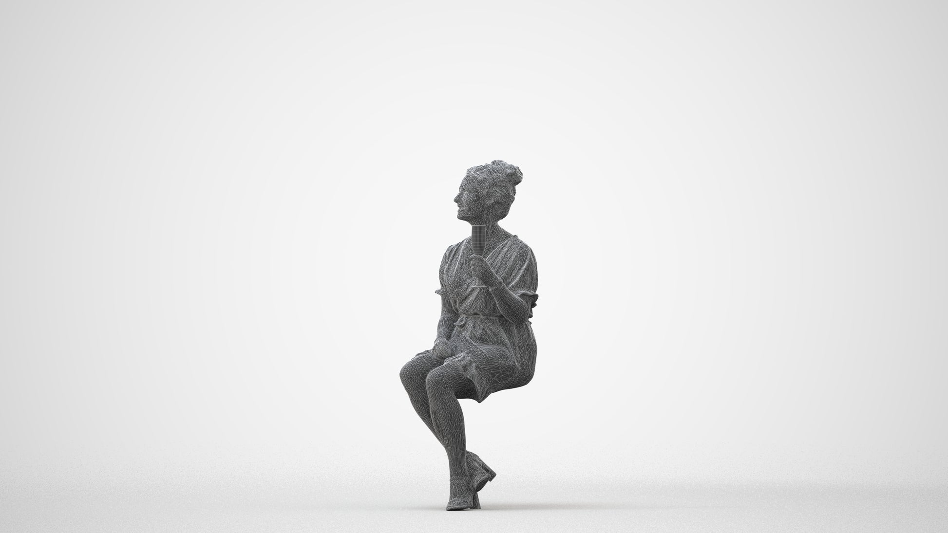 scanned 3D woman casual sitting, photogrammetry people for Enscape and V-Ray, square thumbnail