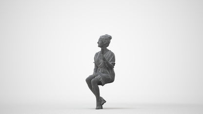 scanned 3D woman casual sitting, photogrammetry people for Enscape and V-Ray, square thumbnail