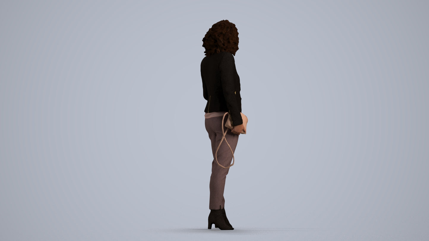 realistic 3D human woman business standing, archviz people FBX OBJ for Blender, front view render