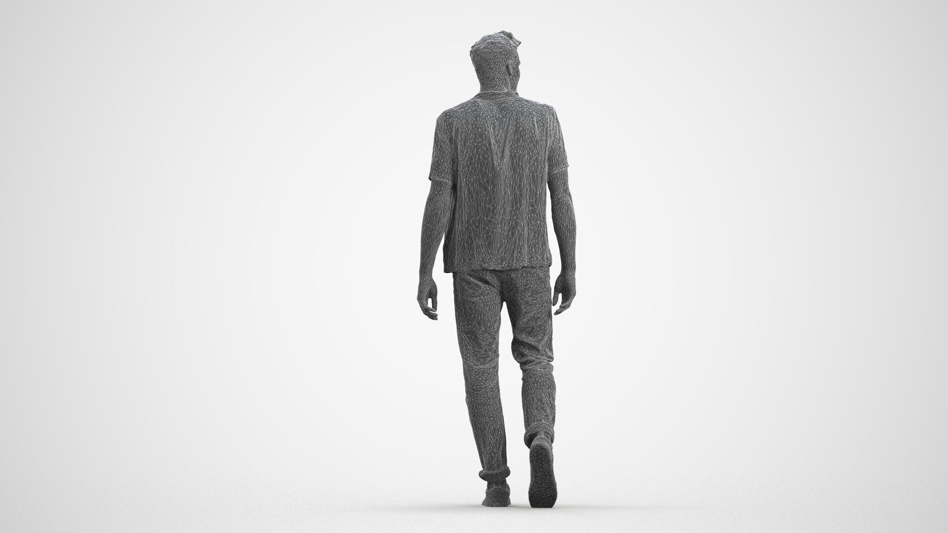 realistic 3D human man casual walking, archviz people FBX OBJ for Blender, wireframe front view