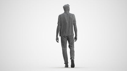 realistic 3D human man casual walking, archviz people FBX OBJ for Blender, wireframe front view