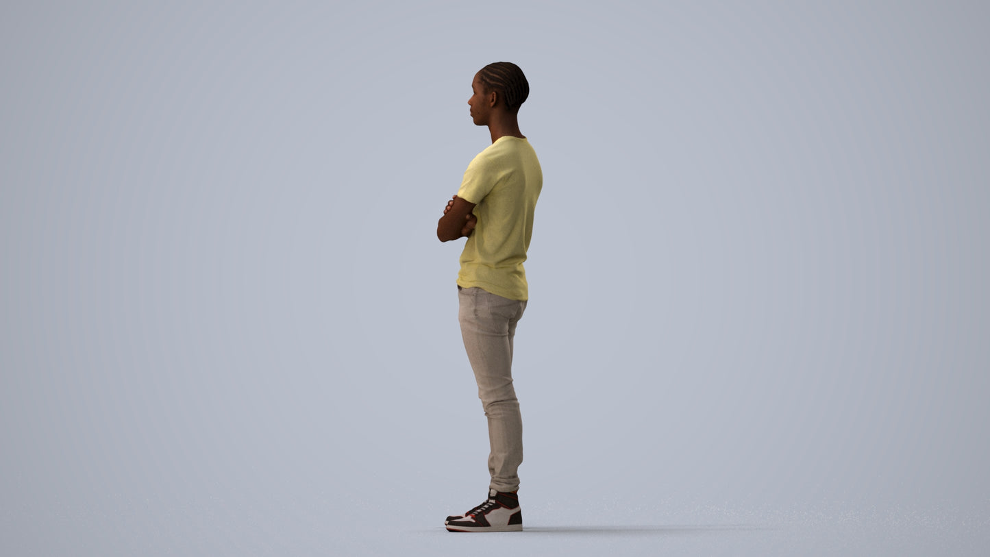 3D human model boy casual kids, photogrammetry scanned person for archviz, three-quarter view render
