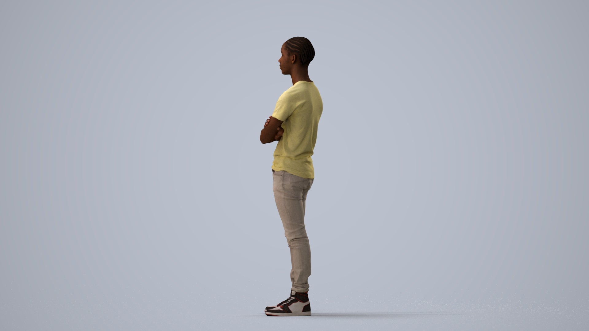 3D human model boy casual kids, photogrammetry scanned person for archviz, three-quarter view render