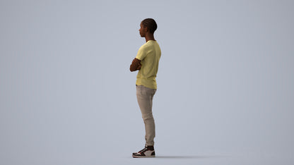 3D human model boy casual kids, photogrammetry scanned person for archviz, three-quarter view render