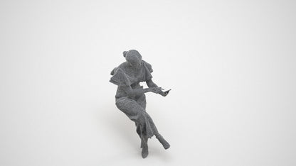 3D scanned woman sitting business, photorealistic archviz people for Enscape and SketchUp, wireframe three-quarter view