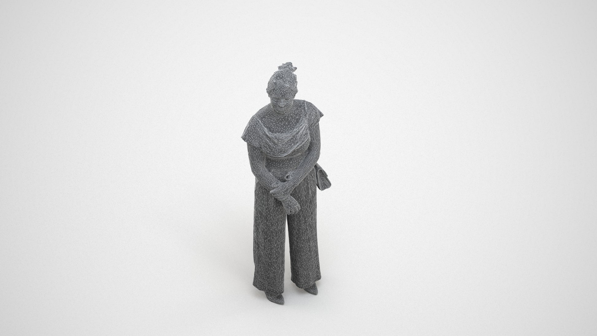 3D people model woman casual standing, scanned human for 3ds Max rendering, wireframe three-quarter view