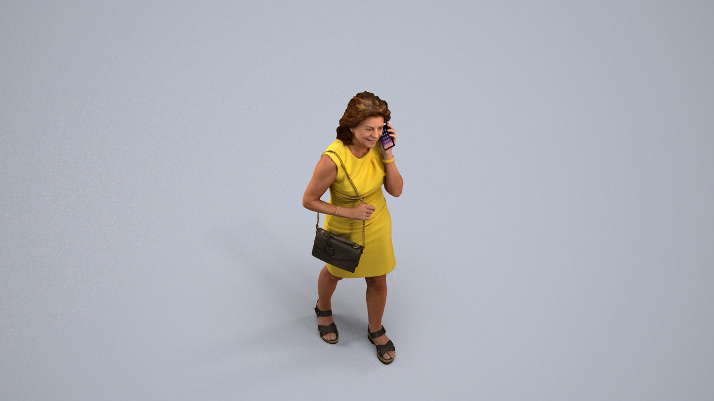 realistic 3D human woman business walking, archviz people FBX OBJ for Blender, back view render