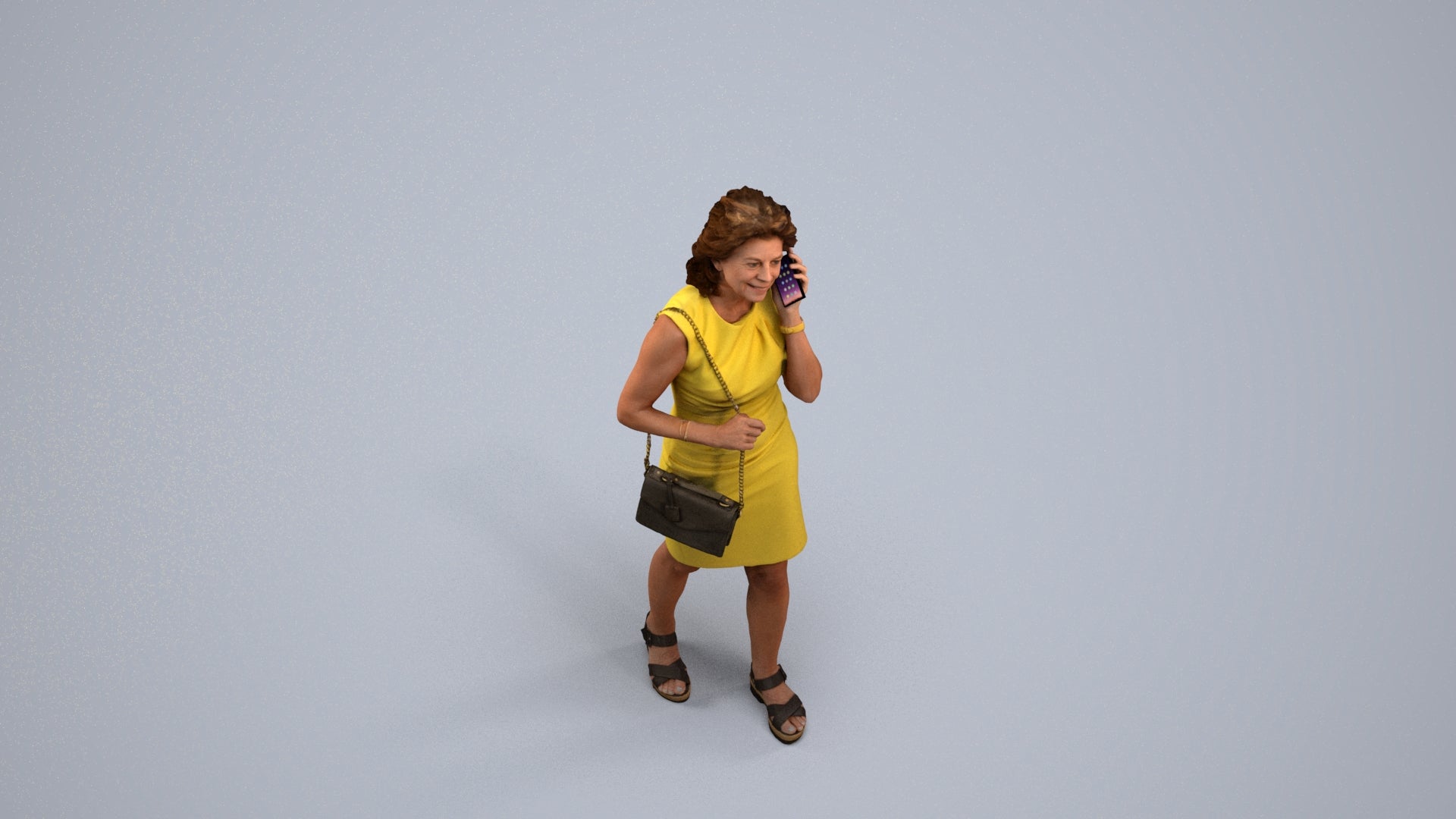 realistic 3D human woman business walking, archviz people FBX OBJ for Blender, back view render