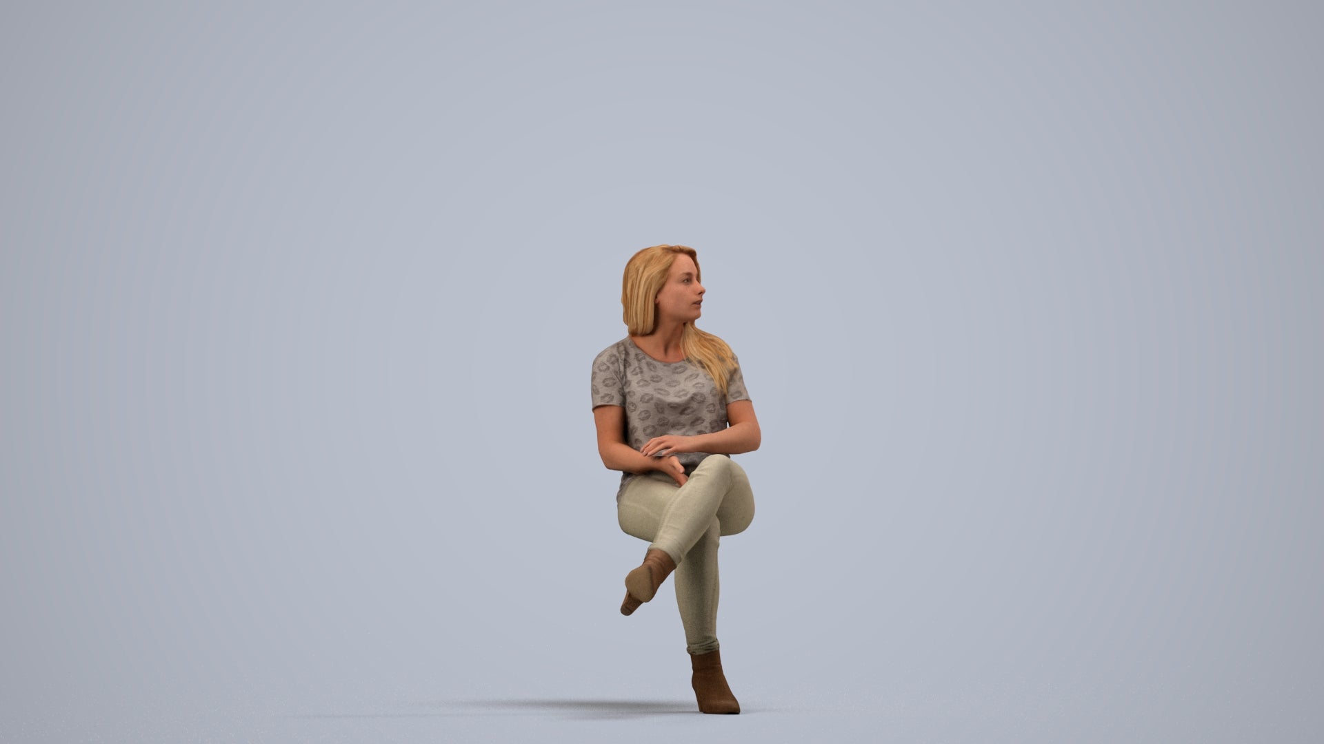realistic 3D people woman casual sitting, render-ready for V-Ray and Corona, FBX OBJ, side view render