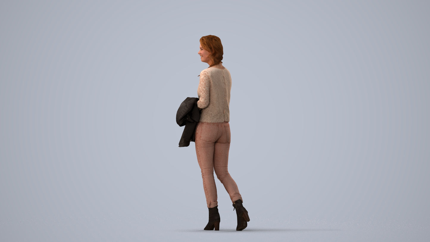 3D people model woman casual walking, scanned human for 3ds Max rendering, three-quarter view render