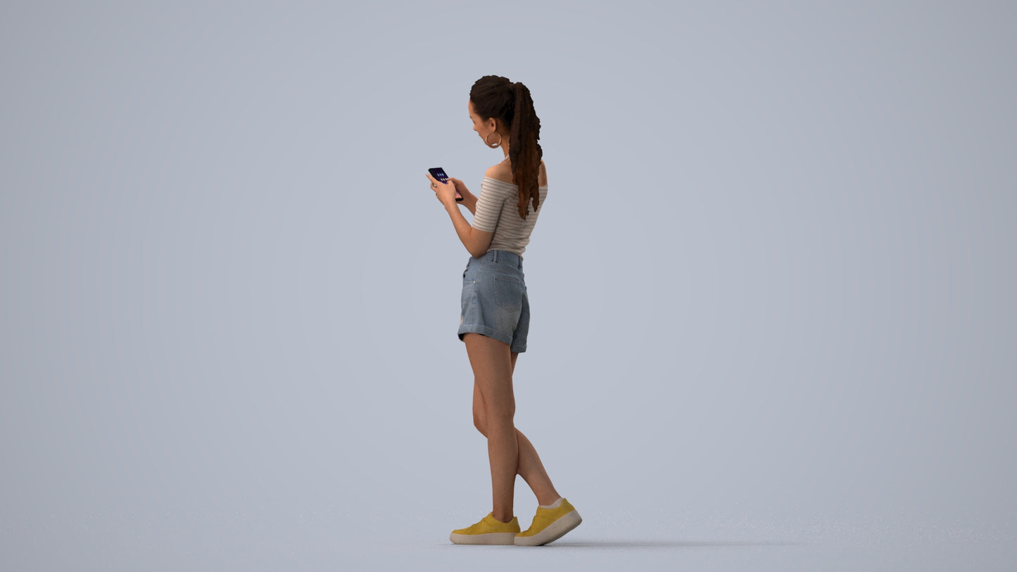 3D people model woman casual standing, scanned human for 3ds Max rendering, three-quarter view render