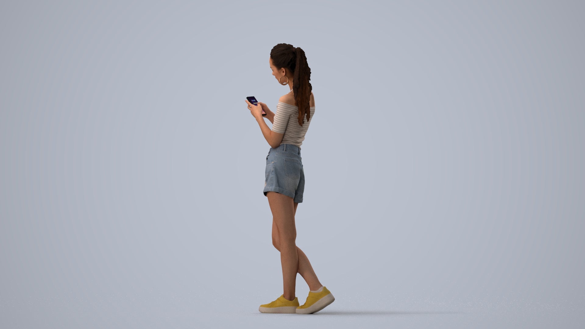 3D people model woman casual standing, scanned human for 3ds Max rendering, three-quarter view render