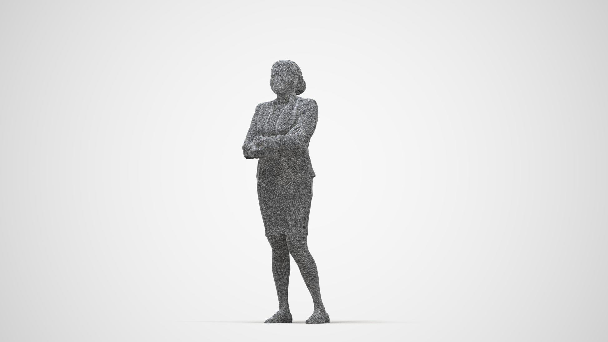 realistic 3D people woman business standing, render-ready for V-Ray and Corona, FBX OBJ, wireframe back view