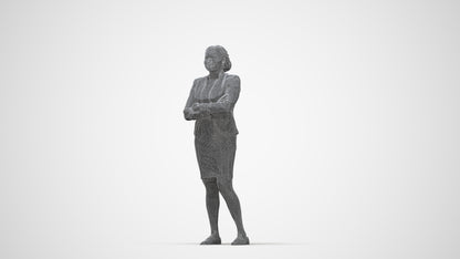 realistic 3D people woman business standing, render-ready for V-Ray and Corona, FBX OBJ, wireframe back view