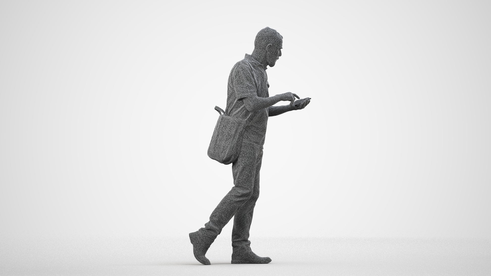 realistic 3D human senior man casual walking, archviz people FBX OBJ for Blender, wireframe side view