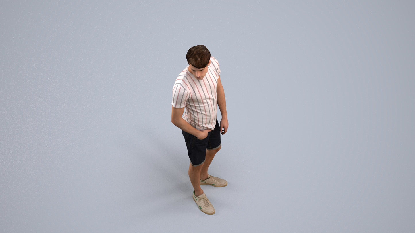 3D scanned man standing casual, photorealistic archviz people for Enscape and SketchUp, back view render