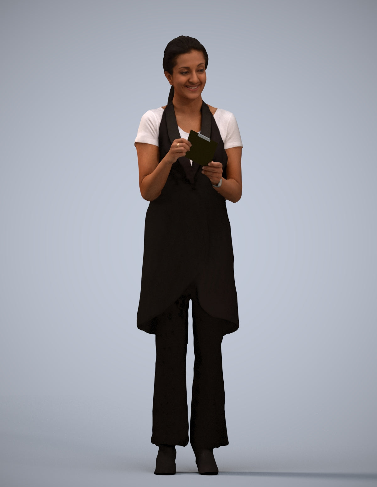 realistic 3D woman hospitality, scanned archviz people for Blender and 3ds Max