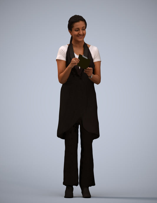 realistic 3D woman hospitality, scanned archviz people for Blender and 3ds Max