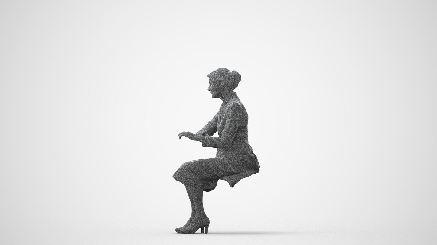 scanned 3D senior woman formal sitting, photogrammetry people for Enscape and V-Ray, square thumbnail