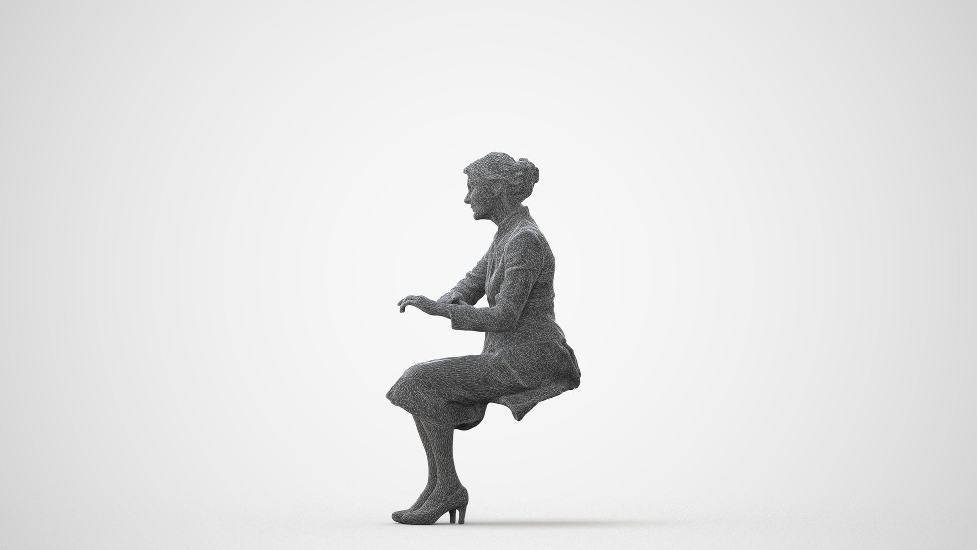 scanned 3D senior woman formal sitting, photogrammetry people for Enscape and V-Ray, square thumbnail