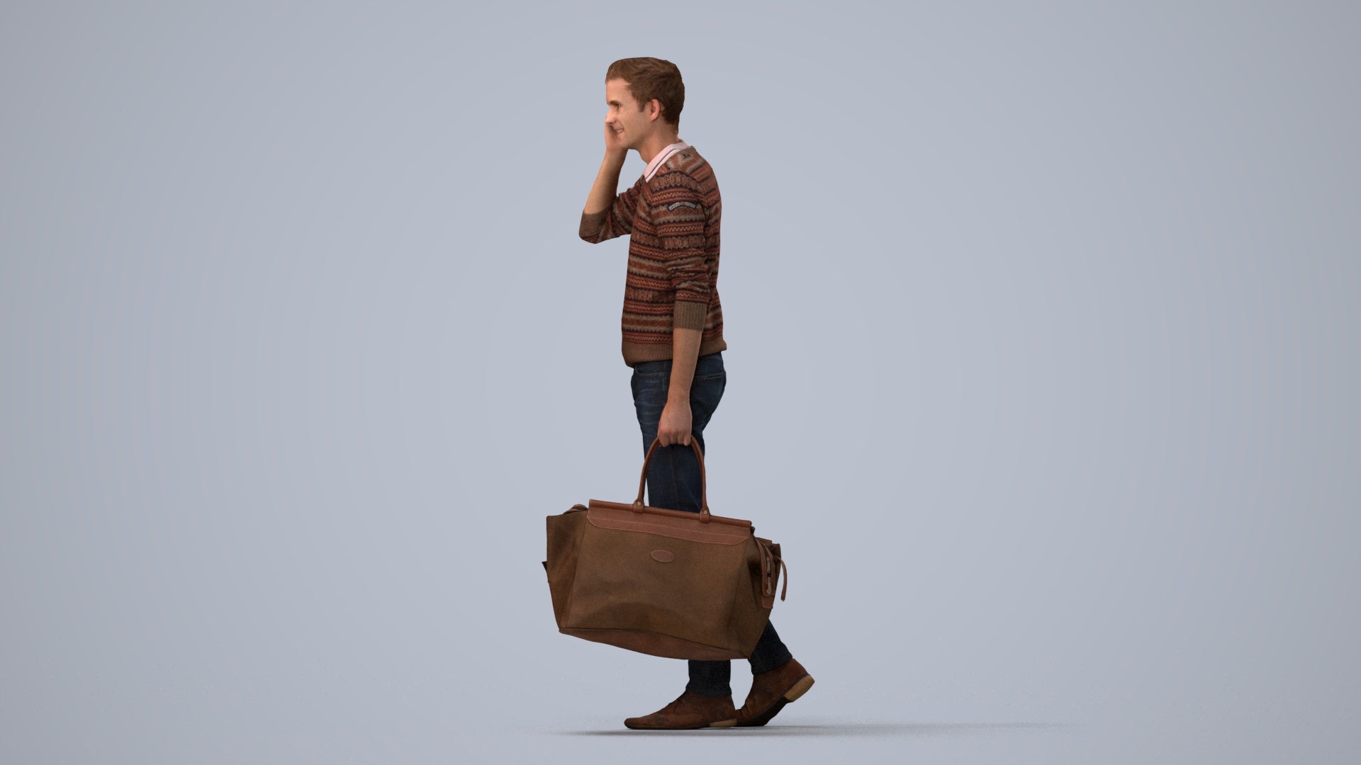 photogrammetry 3D man casual standing, realistic human model archviz FBX, three-quarter view render