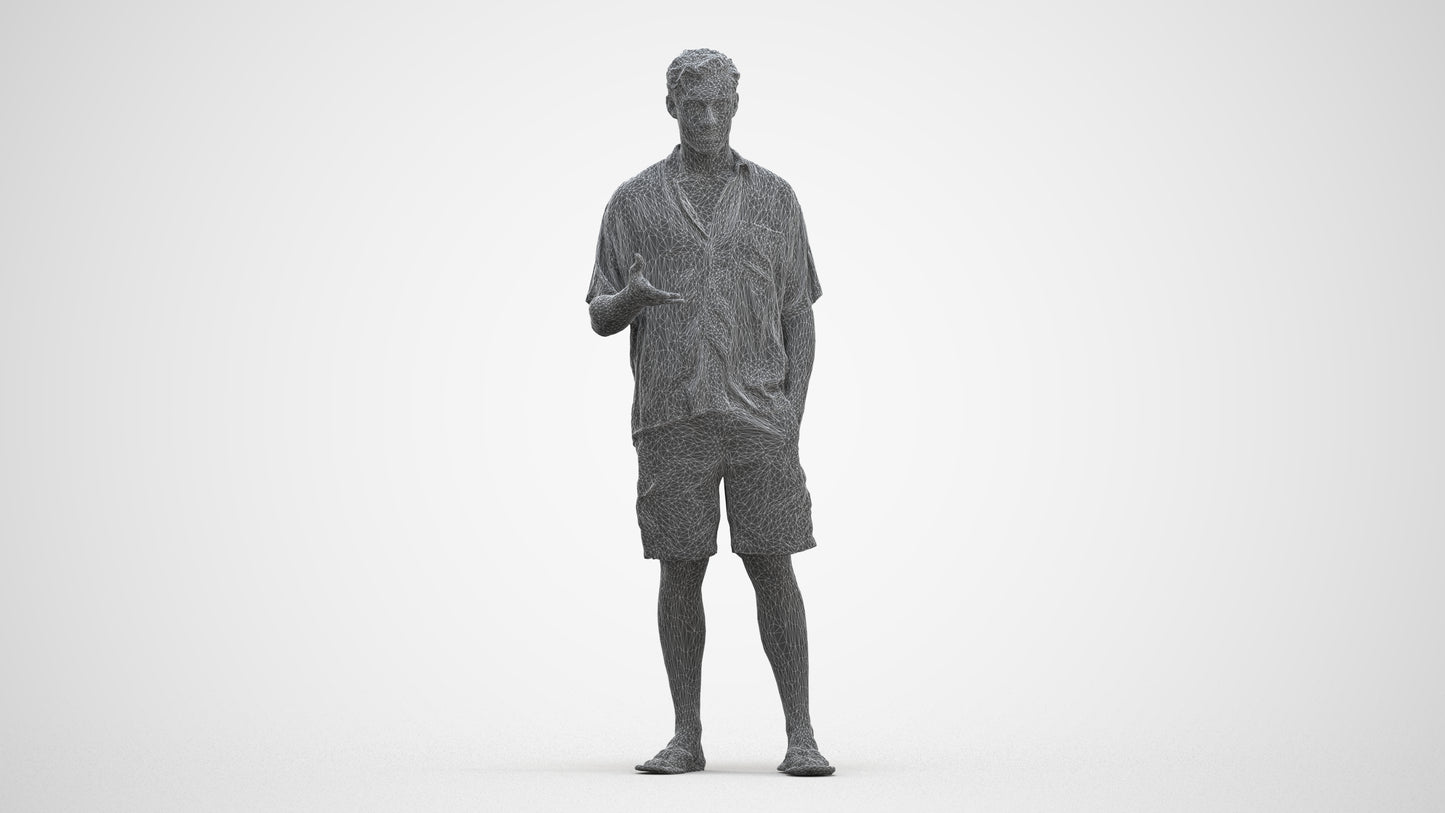 realistic 3D human man casual standing, archviz people FBX OBJ for Blender, three-quarter front view render