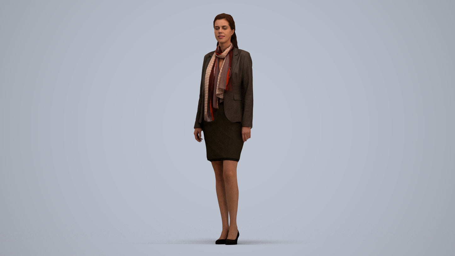 realistic 3D human woman business, archviz people FBX OBJ for Blender, standing pose render