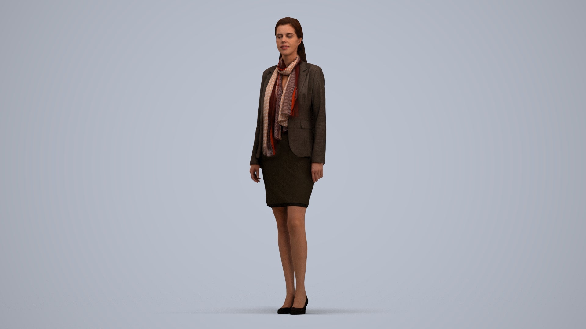 realistic 3D human woman business, archviz people FBX OBJ for Blender, standing pose render