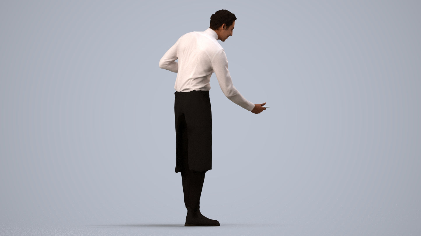 realistic 3D man hospitality, scanned archviz people for Blender and 3ds Max, side view render