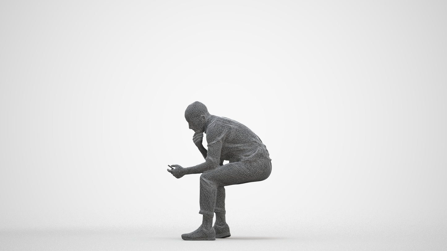 3D scanned man sitting business, photorealistic archviz people for Enscape and SketchUp, three-quarter front view render