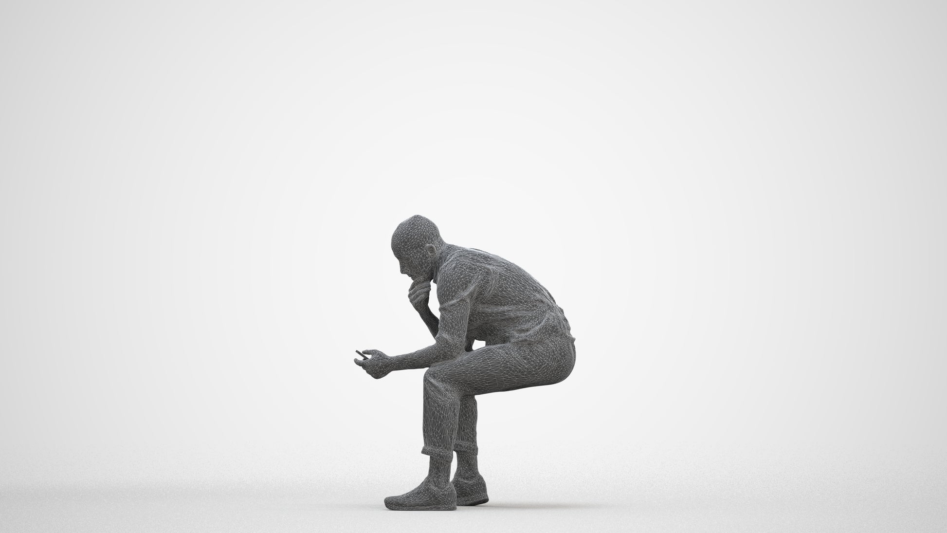 3D scanned man sitting business, photorealistic archviz people for Enscape and SketchUp, three-quarter front view render