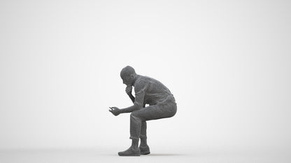 3D scanned man sitting business, photorealistic archviz people for Enscape and SketchUp, three-quarter front view render