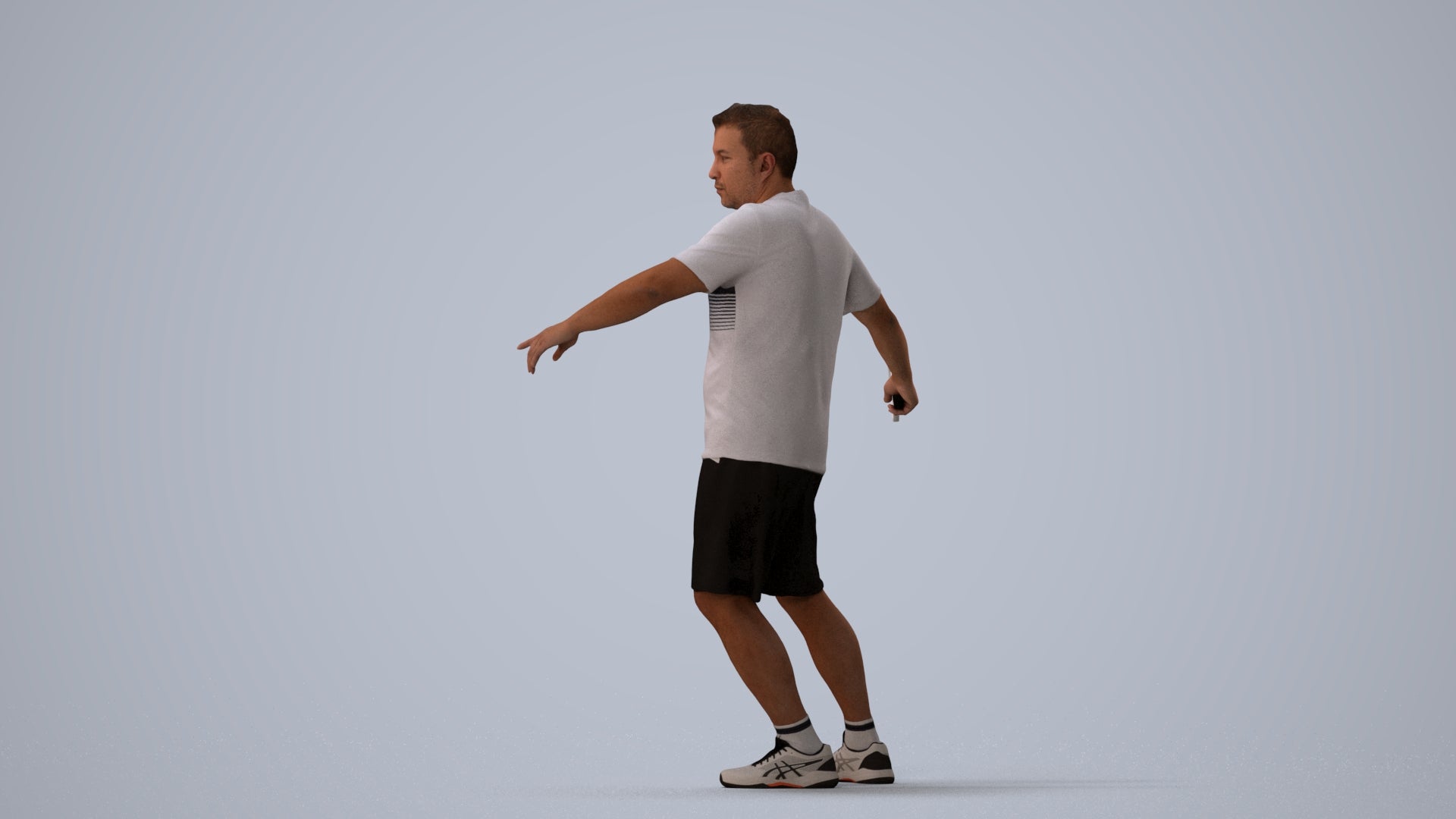 photogrammetry 3D man sport, realistic human model archviz FBX, three-quarter view render