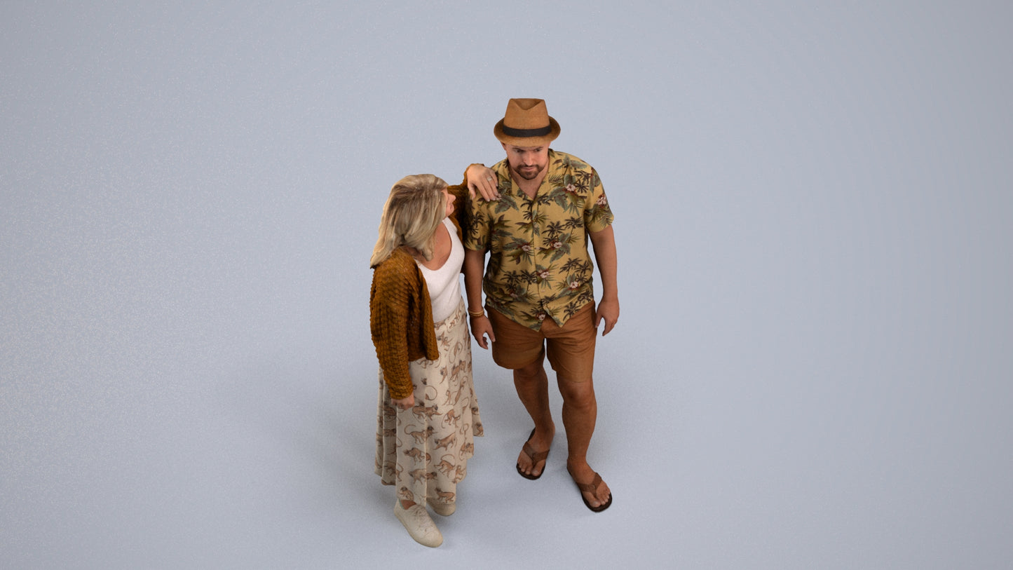 3D human model woman standing, photogrammetry scanned person for archviz, back view render