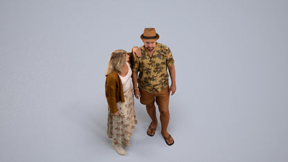 3D human model woman standing, photogrammetry scanned person for archviz, back view render
