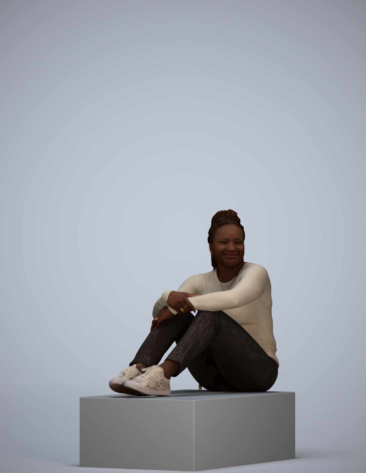 photogrammetry 3D woman casual sitting, realistic human model archviz FBX