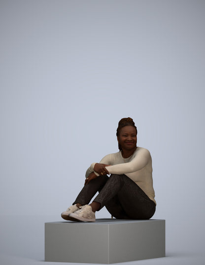 photogrammetry 3D woman casual sitting, realistic human model archviz FBX