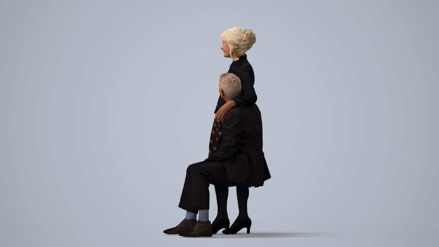 realistic 3D human senior woman formal couple, archviz people FBX OBJ for Blender, three-quarter view render