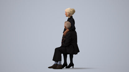 realistic 3D human senior woman formal couple, archviz people FBX OBJ for Blender, three-quarter view render