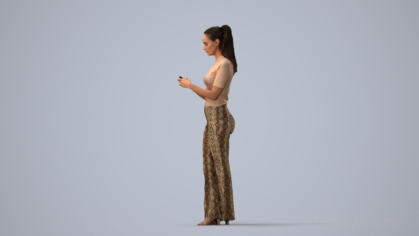 scanned 3D woman casual standing, photogrammetry people for Enscape and V-Ray, three-quarter view render