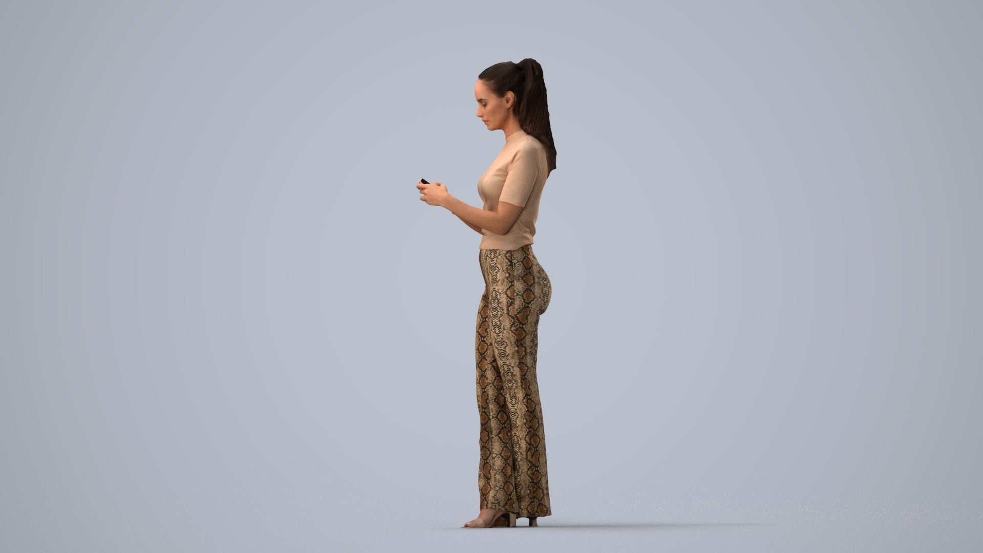 scanned 3D woman casual standing, photogrammetry people for Enscape and V-Ray, three-quarter view render