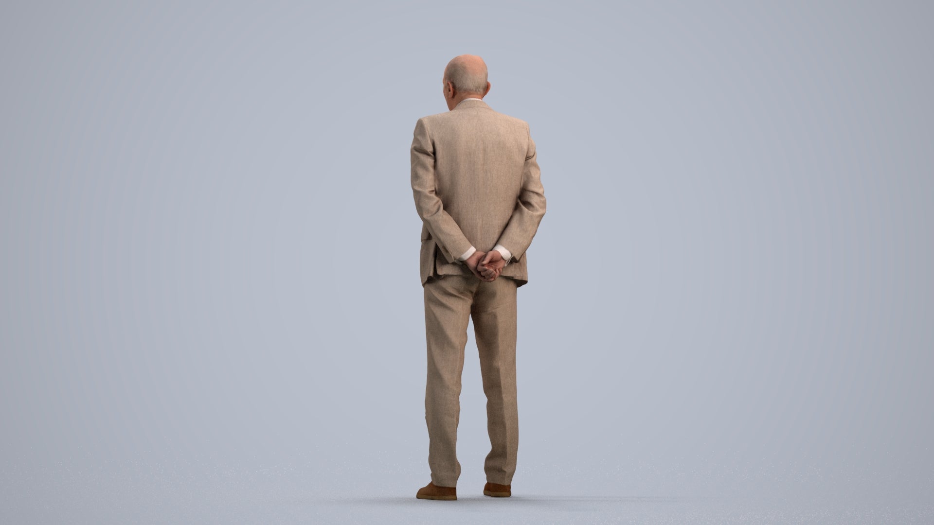 realistic 3D senior man business standing, scanned archviz people for Blender and 3ds Max, front view render